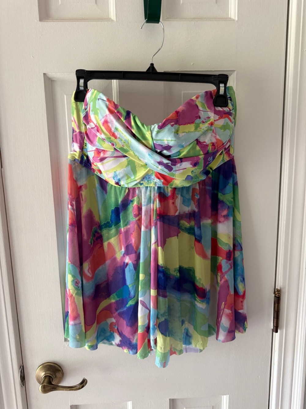 Strapless Multicolor Watercolor Print Dress